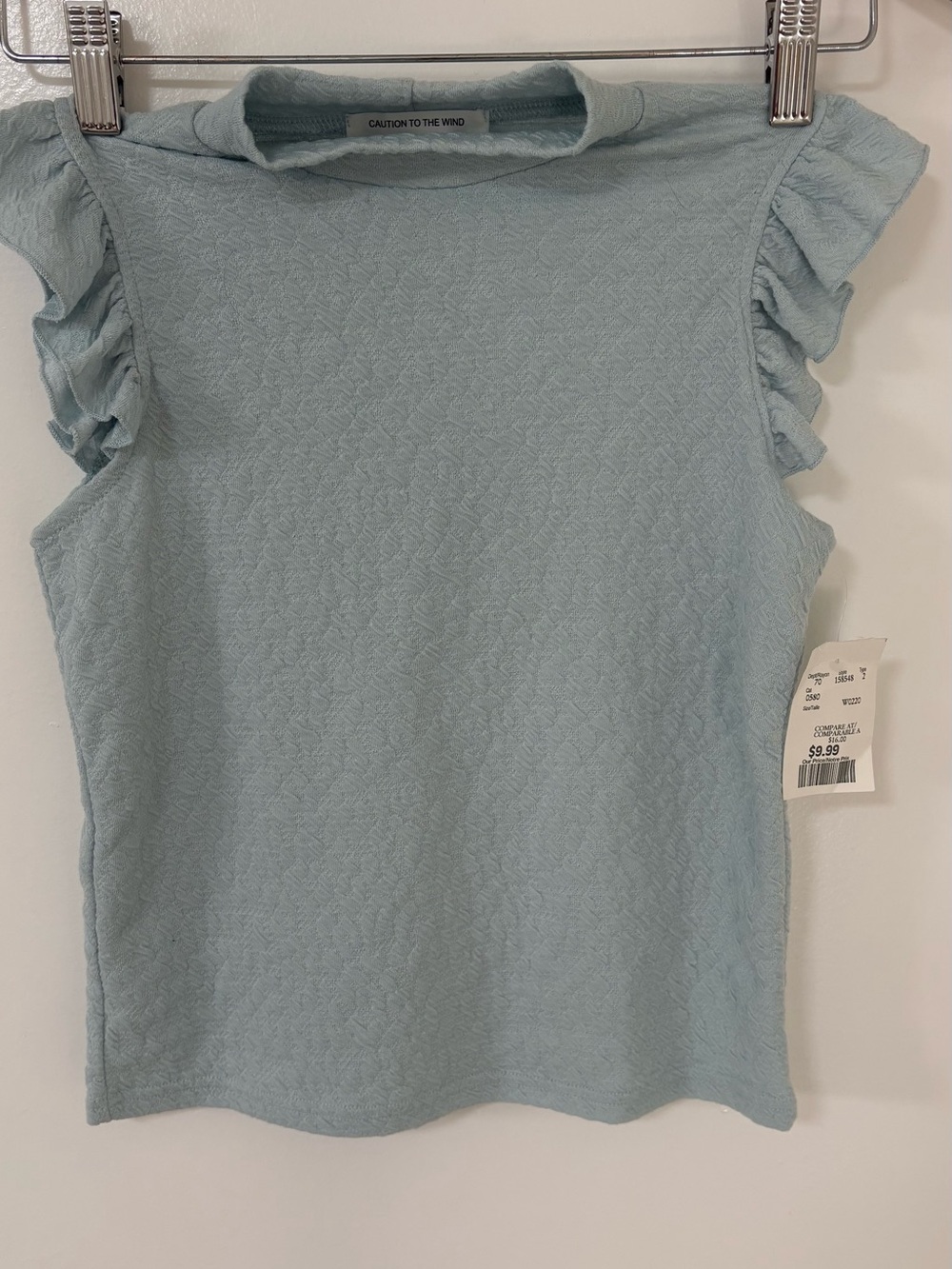 Caution To The Wind Pale Blue Ruffle Sleeve Tank